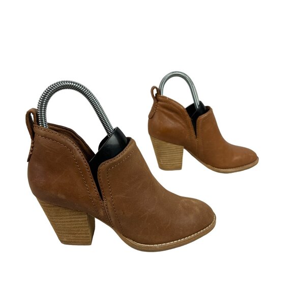 Jeffrey Campbell Rosalee Tan Leather Ankle Booties Stacked Block Heel Size 5 - Picture 3 of 9
